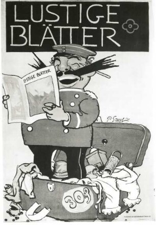 Plakat "Lustige Blätter". Ausstellung "Frühe deutsche Plakate", 1981 : Simmel, Paul: Plakat "Lustige Blätter". 1912. Farblitho; 70,5 x 47 cm. Ausstellung "Frühe deutsche Plakate", 1981. Altenburg: Lindenau-Museum
