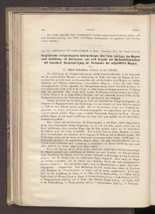 Vergleichende röntgenologische Untersuchungen über Form und Lage des Magens nach Aufblähung mit Kohlensäure und nach Eingabe der Bariumsulfatmahlzeit [...].