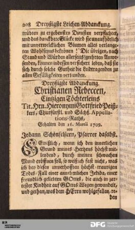 Dreyßigste Abdanckung. Christianen Rebeccen...