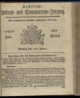 1781tes Jahr. 26tes Stück. Montag den 25ten Junius