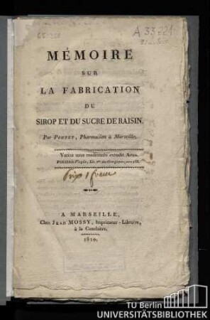 Mémoire sur la fabrication du sirop et du sucre de raisin