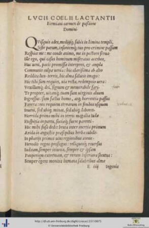 Lucii Coelii Lactantii carmen de paßione Domini
