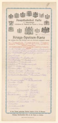 Speisekarte : Kriegs-Speisen-Karte, Hauptbahnhof Halle
