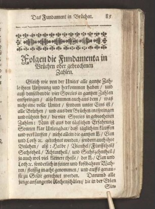 Folgen die Fundamenta in Brüchen oder gebrochenen Zahlen.