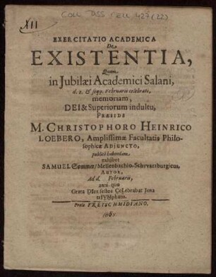 Exercitatio Academica De Existentia