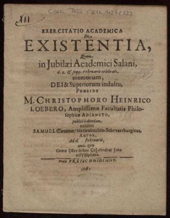 Exercitatio Academica De Existentia