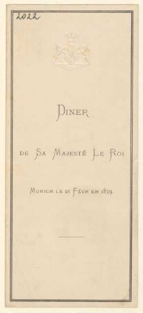 Menükarte : Diner de Sa Majesté Le Roi