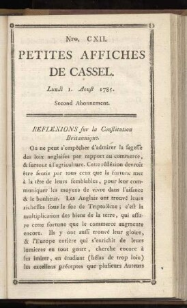 No CXII (Lundi 1. Aoust 1785)