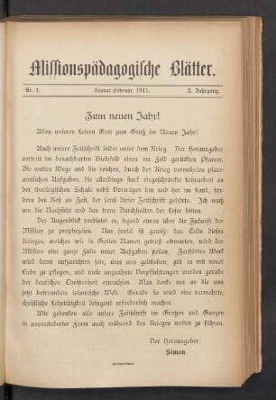 Nr. 1. Januar-Februar 1915. 3. Jahrgang