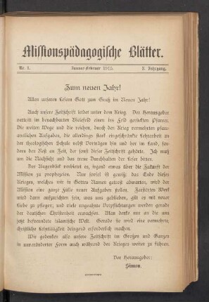 Nr. 1. Januar-Februar 1915. 3. Jahrgang