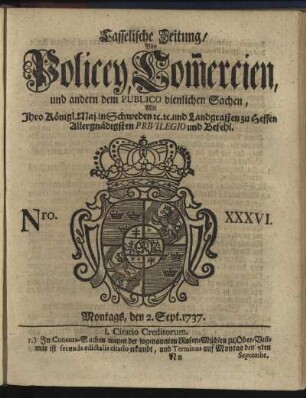 Nro. XXXVI, Montags, den 2. Sept. 1737
