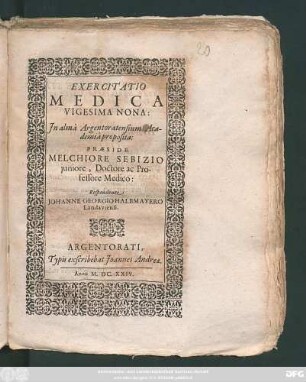 Exercitatio Medica Vigesima Nona