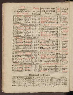 1789. Allgemeiner Reichs-Calender. September.