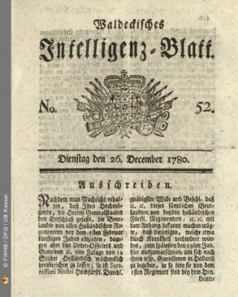 No. 52, Dienstag den 26. December 1780