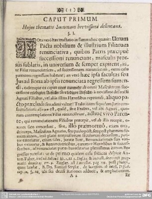 Caput Primum. Hujus thematis Summam brevissime delineans