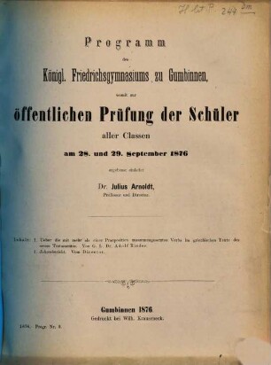 Programm des Königl. Friedrichsgymnasiums zu Gumbinnen : für das Schuljahr ... 1875/76