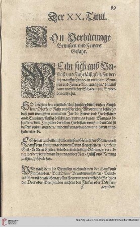 Titul XX Von Verhütung Brunsten und Fewrsgefahr