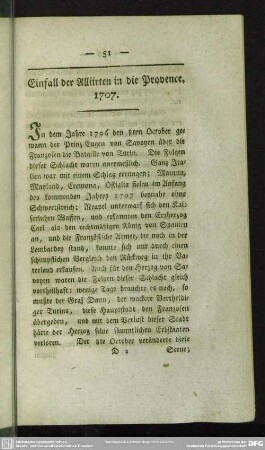 Einfall der Alliirten in die Provence. 1707