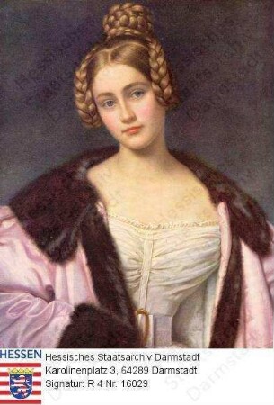 Kuensberg, Karoline Freifrau v. geb. Freiin v. Spiering gesch. Gräfin v. Holnstein (1815-1859) / Porträt, stehend, Halbfigur