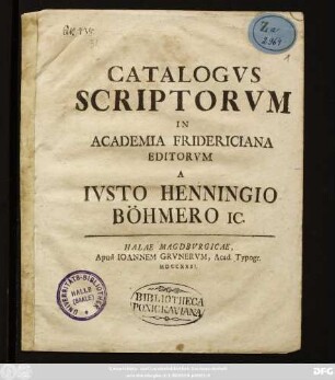 Catalogvs Scriptorvm In Academia Fridericiana Editorvm