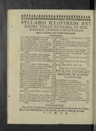 Syllabus Illustrium aevi hujus Theologorum
