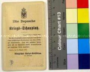 Gedruckte Kriegsdepesche vom Königlichen Polizei-Präsidium über die Kriegsereignisse vom 9.8.1870 bei Forbach während des Deutsch-Französischen Krieges