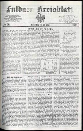 Erste Ausgabe vom Donnerstag, den 24. März 1892.
