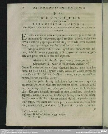 §. II. Phlogiston Tanquam Principium Unionis Corporum Terrenorum Et Argumentum Dissertationis Sistens