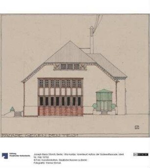 Berlin, Villa Kuntze, Vorentwurf, Aufriss der Südwestfassade