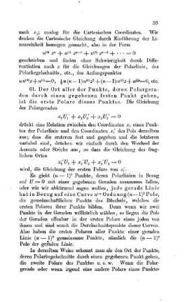 Die erste Polarcurve und die gerade Polare; Pole einer Geraden.