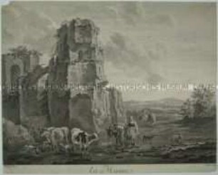 Ruinenlandschaft mit Hirtin und zwei Reisenden