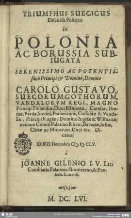 Triumphus Suecicus Discursu Politico De Polonia Ac Borussia Subiugata