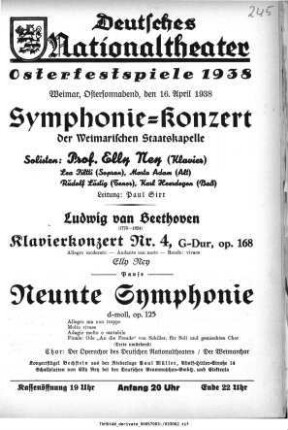 Osterfestspiele 1938 [...] Symphonie-Konzert [...] Elly Ney