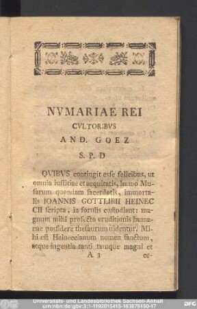 Numariae Rei Cultoribus And. Goez