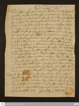 Brief von Heinrich XXIII. von Reuß-Lobenstein an August Hermann Francke.