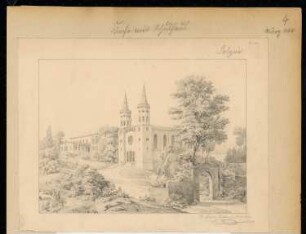 Kirche mit Schulhaus Monatskonkurrenz März 1844: Perspektivische Ansicht