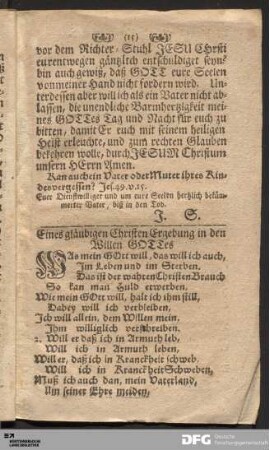 Eines gläubigen Christen Ergebung in den Willen Gottes.