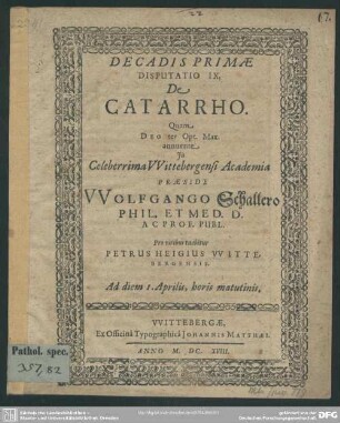 Decadis primae disputatio IX. de catarrho