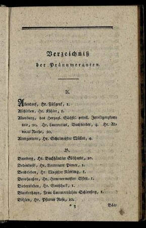 Verzeichniß der Pränumeranten.