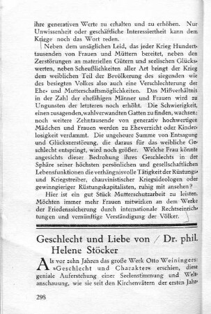 Geschlecht und Liebe von / Dr. phil. Helene Stöcker