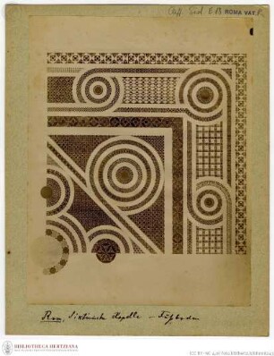 Architekturzeichnungen, Umzeichnungen nach Fresken und Zeichnungen nach Skulptur für Ernst Steinmann, Die Sixtinische Kapelle, München 1901-1905, Ausschnitt aus dem Opus Alexandrinum der Sixtinischen Kapelle