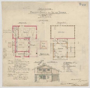 Thiersch, August ; Schönau (Königssee), Malterhöhe 1; Haus v. Heyden, Umbau - Pferdestall (Grundriss EG, Grundriss OG, Ansicht)