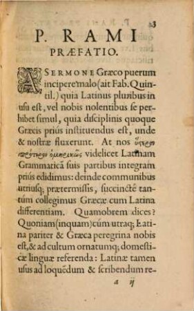 Petri Rami Professoris Regii Grammatica Graeca : praecipue quatenus a Latina differt, in libros quatuor digesta