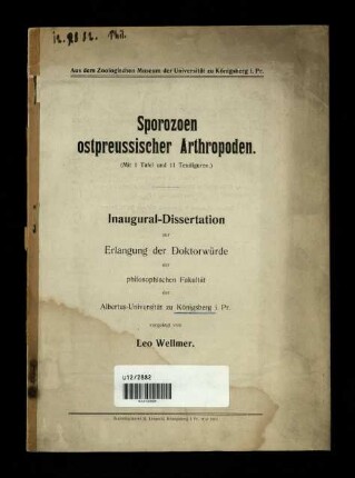 Sporozoen ostpreussischer Arthropoden