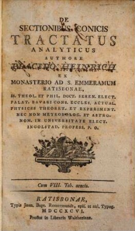De Sectionibus Conicis Tractatus Analyticus : Cum VIII. Tab. aeneis