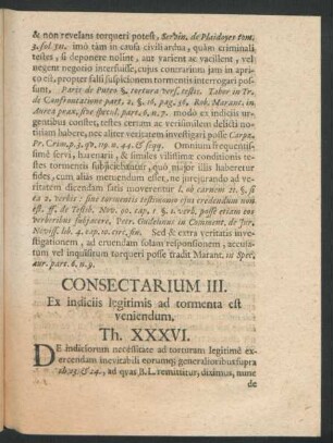 Consectarium III. Ex indiciis legitimis ad tormenta est veniendum.