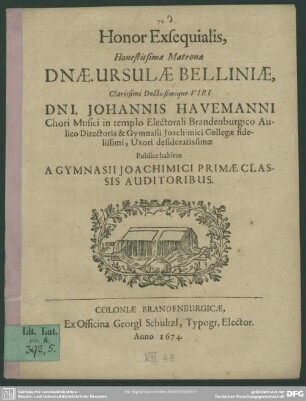Honor exsequialis Ursulae Belliniae