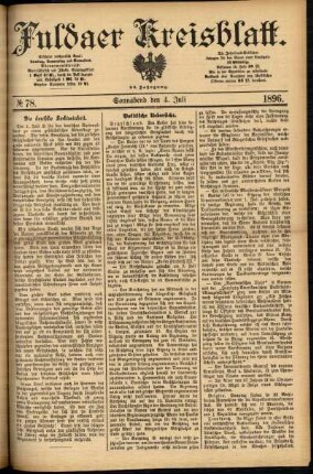 Erste Ausgabe vom Samstag, den 04. Juli 1896.