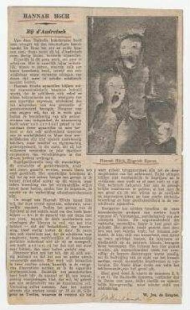W. Jos. de Gruyter: Bij d'Audretsch. [Het Vaderland, 's-Gravenhage]. Rezension der Ausstellung Hannah Höchs in der Galerie d'Audretsch, Den Haag, Mai bis 12. Juni 1934.
