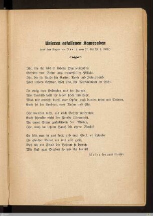 Gedicht "Unseren gefallenen Kameraden"